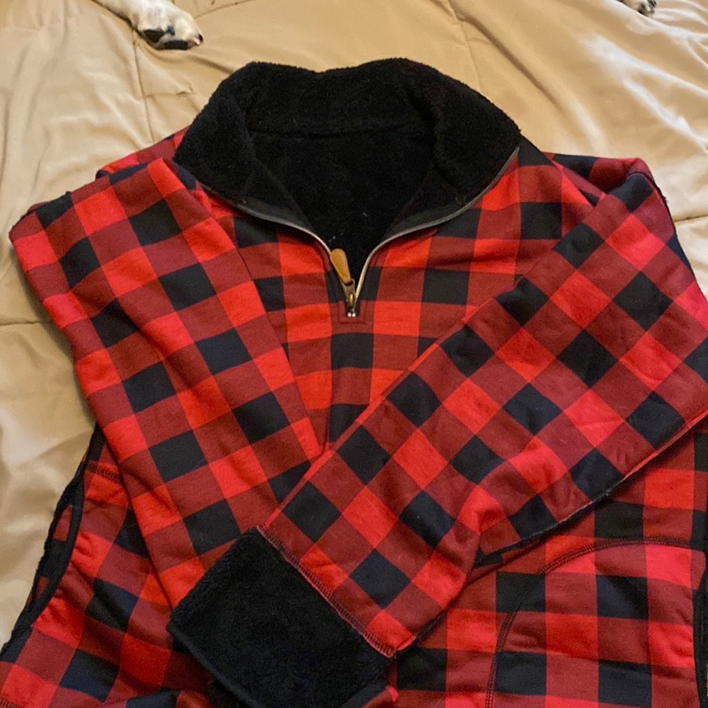 Oversized reversible Buffalo plaid pullover